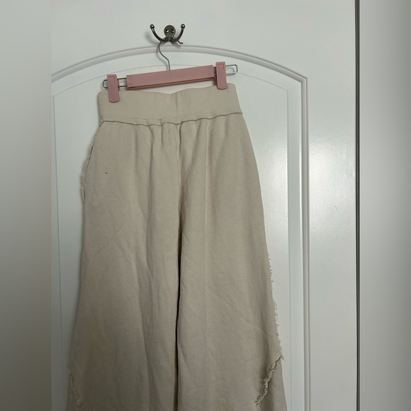 Free People Movement Cream Wide-Leg Pants Fringe Distressed Size Extra Small - Picture 5 of 9